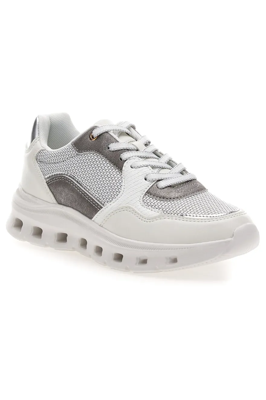 Weiß graue Damen Turnschuhe mit Mesh-Einsätzen Pittarello 8W24859