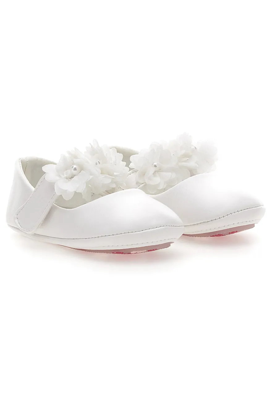 Weiße Ballerinas mit dekorativen Blumen Thank you girl 392601S