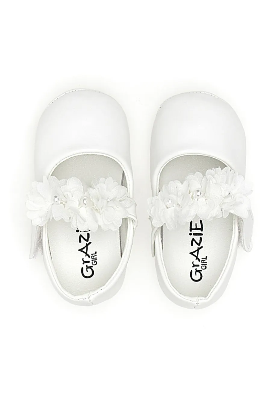 Weiße Ballerinas mit dekorativen Blumen Thank you girl 392601S