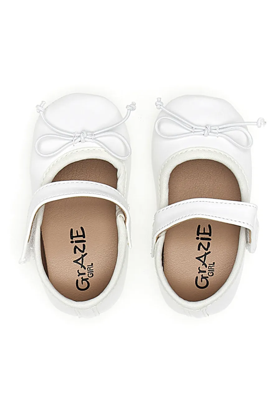 Weiße Ballerinas mit Schleife und Riemen Thank you girl 392602S