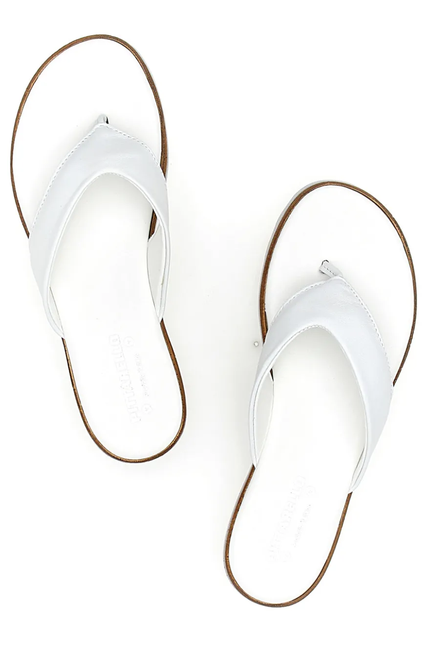Weiße Flip-Flop-Hausschuhe, hergestellt in Italien, mit Obermaterial aus Leder, PITTARELLO 66470811