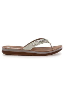 Weiße Flip-Flops mit dekorativer Goldschnalle INBLU 12 ZO