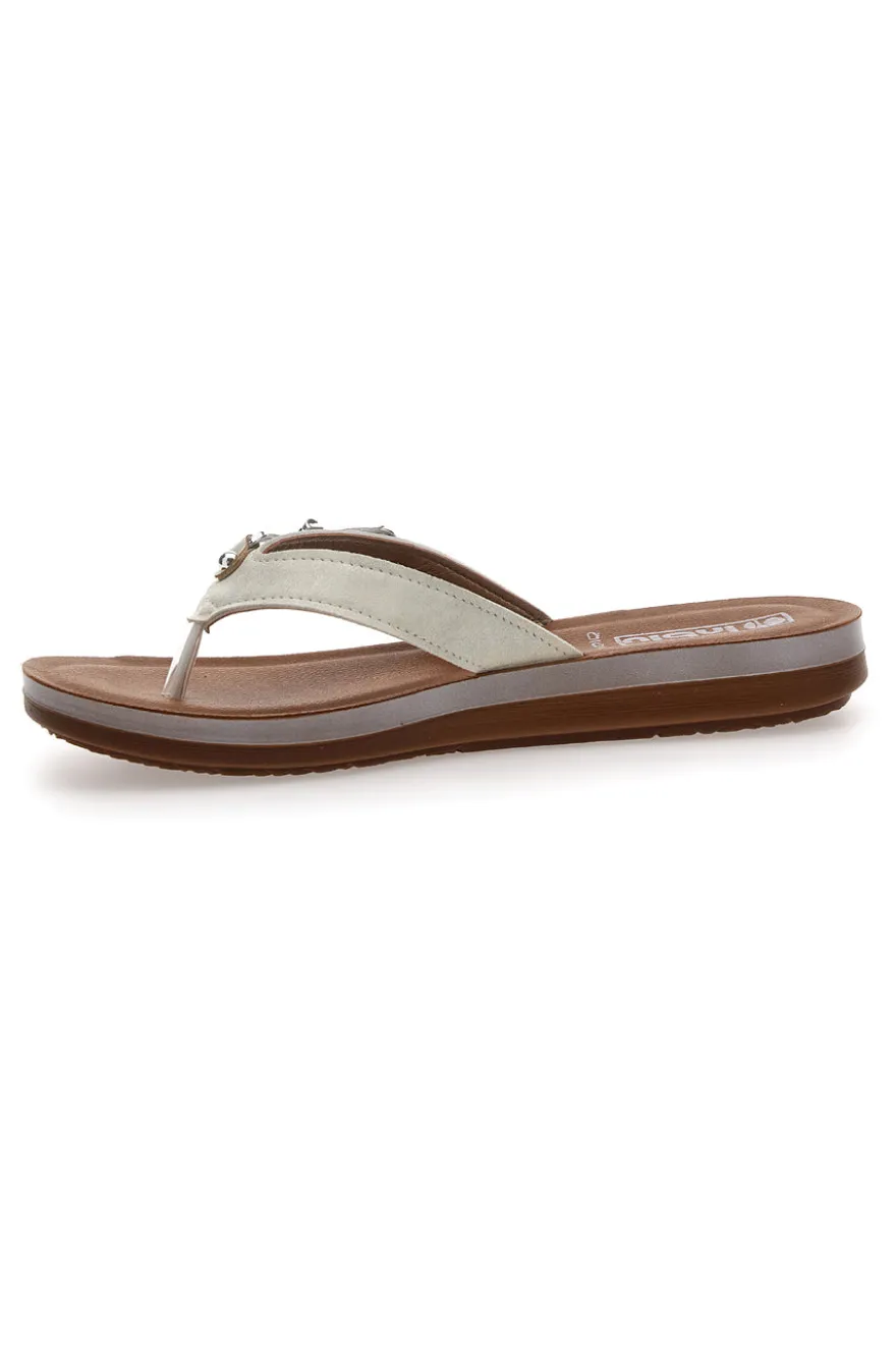 Weiße Flip-Flops mit dekorativer Goldschnalle INBLU 12 ZO