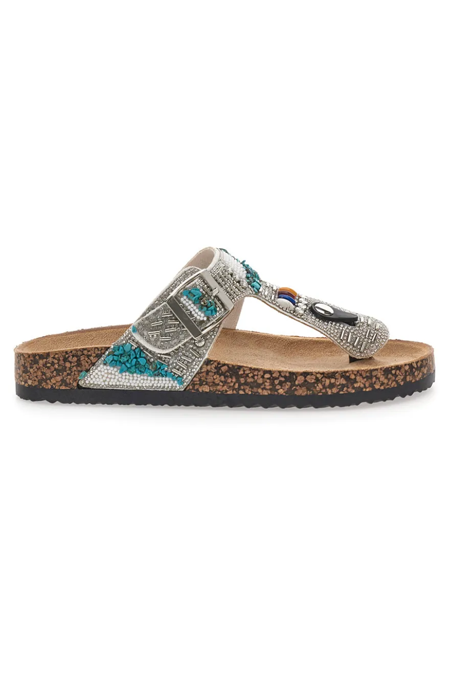 Weiße Flip-Flops mit steinverziertem Obermaterial FIRST ROW 14172