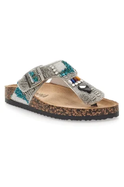 Weiße Flip-Flops mit steinverziertem Obermaterial FIRST ROW 14172