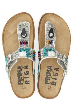 Weiße Flip-Flops mit steinverziertem Obermaterial FIRST ROW 14172