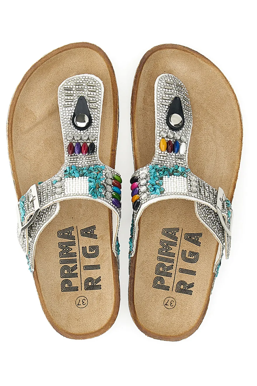 Weiße Flip-Flops mit steinverziertem Obermaterial FIRST ROW 14172
