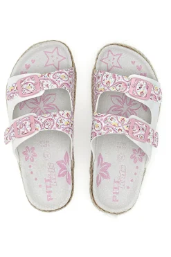 Weiße Hausschuhe mit doppeltem rosa Glitzerband PITT KIDS 14507