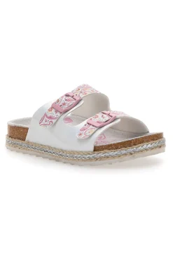 Weiße Hausschuhe mit doppeltem rosa Glitzerband PITT KIDS 14507