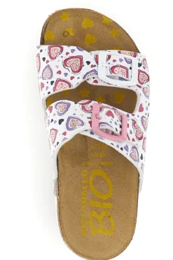 Weiße Hausschuhe mit rosa Herzdruck Pittarello bio 257A206SR