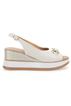 Weiße Ledersandalen mit Keilabsatz und Kette Made in Italy PITTARELLO CLASS 21243