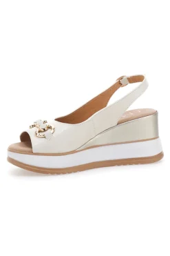Weiße Ledersandalen mit Keilabsatz und Kette Made in Italy PITTARELLO CLASS 21243
