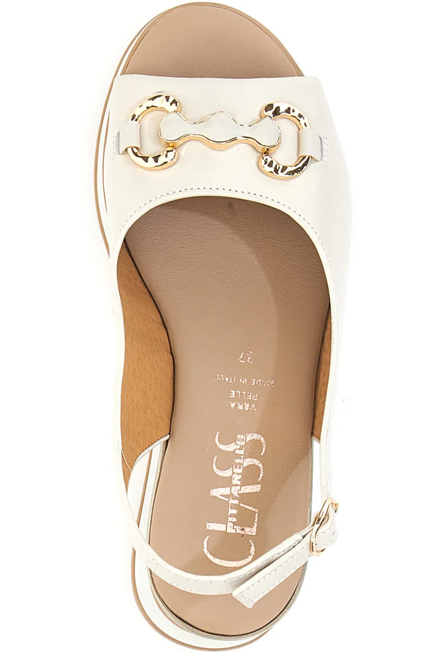 Weiße Ledersandalen mit Keilabsatz und Kette Made in Italy PITTARELLO CLASS 21243