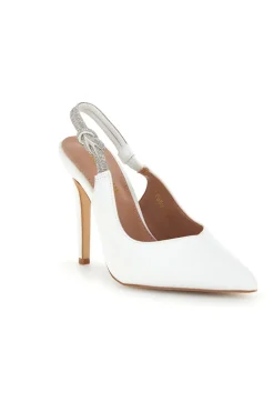 Weiße Pumps mit hohem Absatz und Glitzerriemen First Lady P650