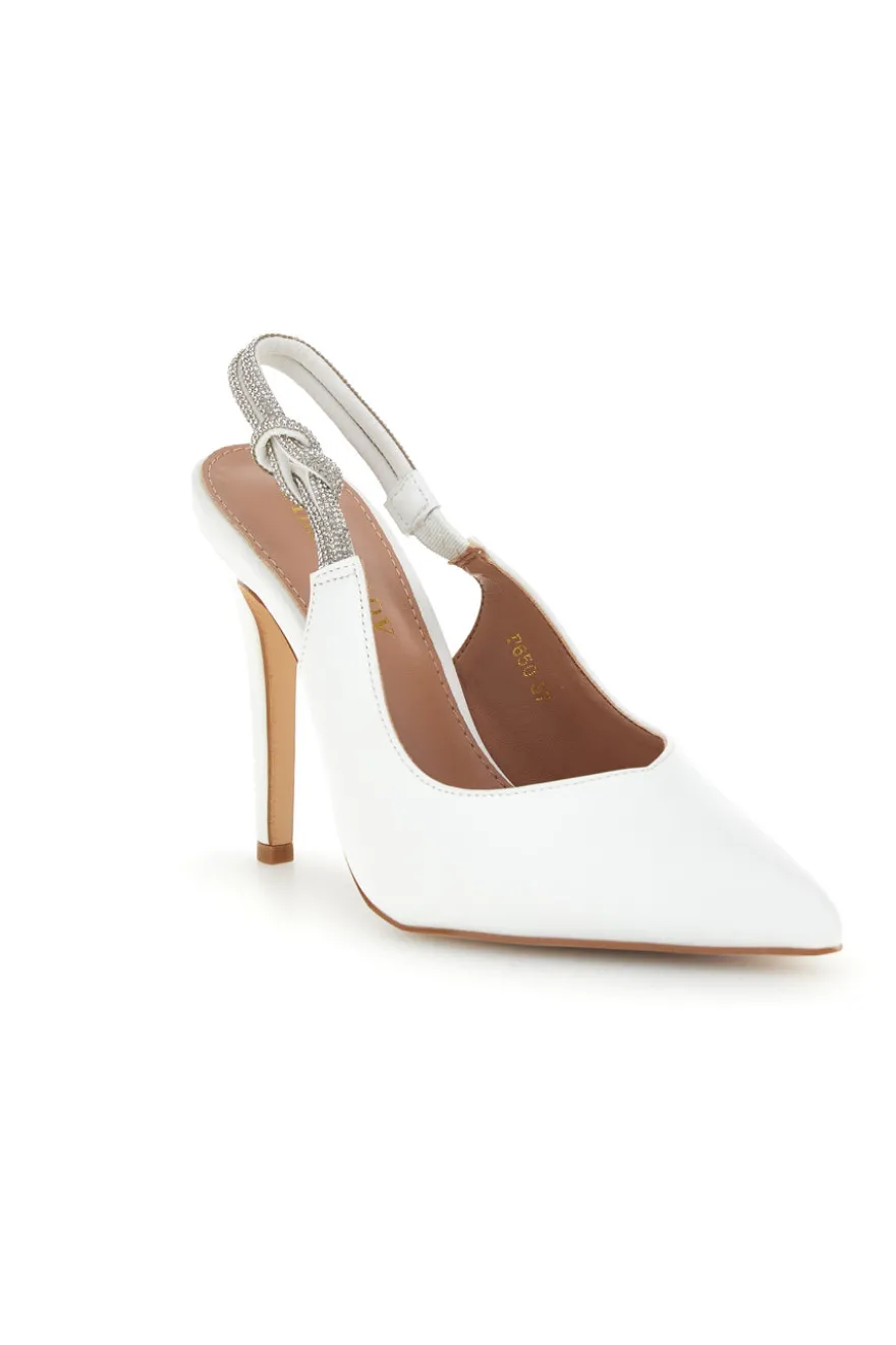 Weiße Pumps mit hohem Absatz und Glitzerriemen First Lady P650