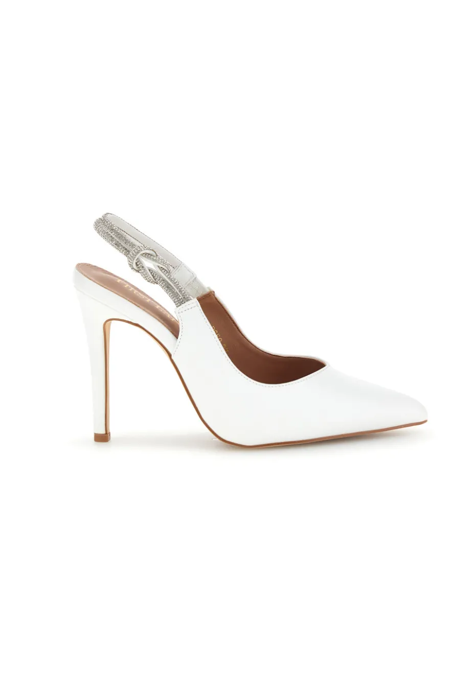 Weiße Pumps mit hohem Absatz und Glitzerriemen First Lady P650