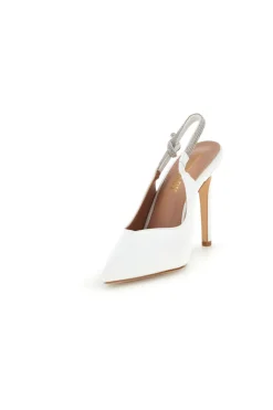 Weiße Pumps mit hohem Absatz und Glitzerriemen First Lady P650