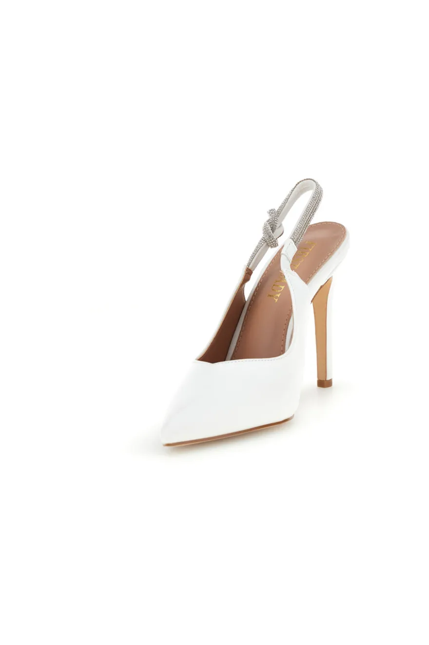 Weiße Pumps mit hohem Absatz und Glitzerriemen First Lady P650