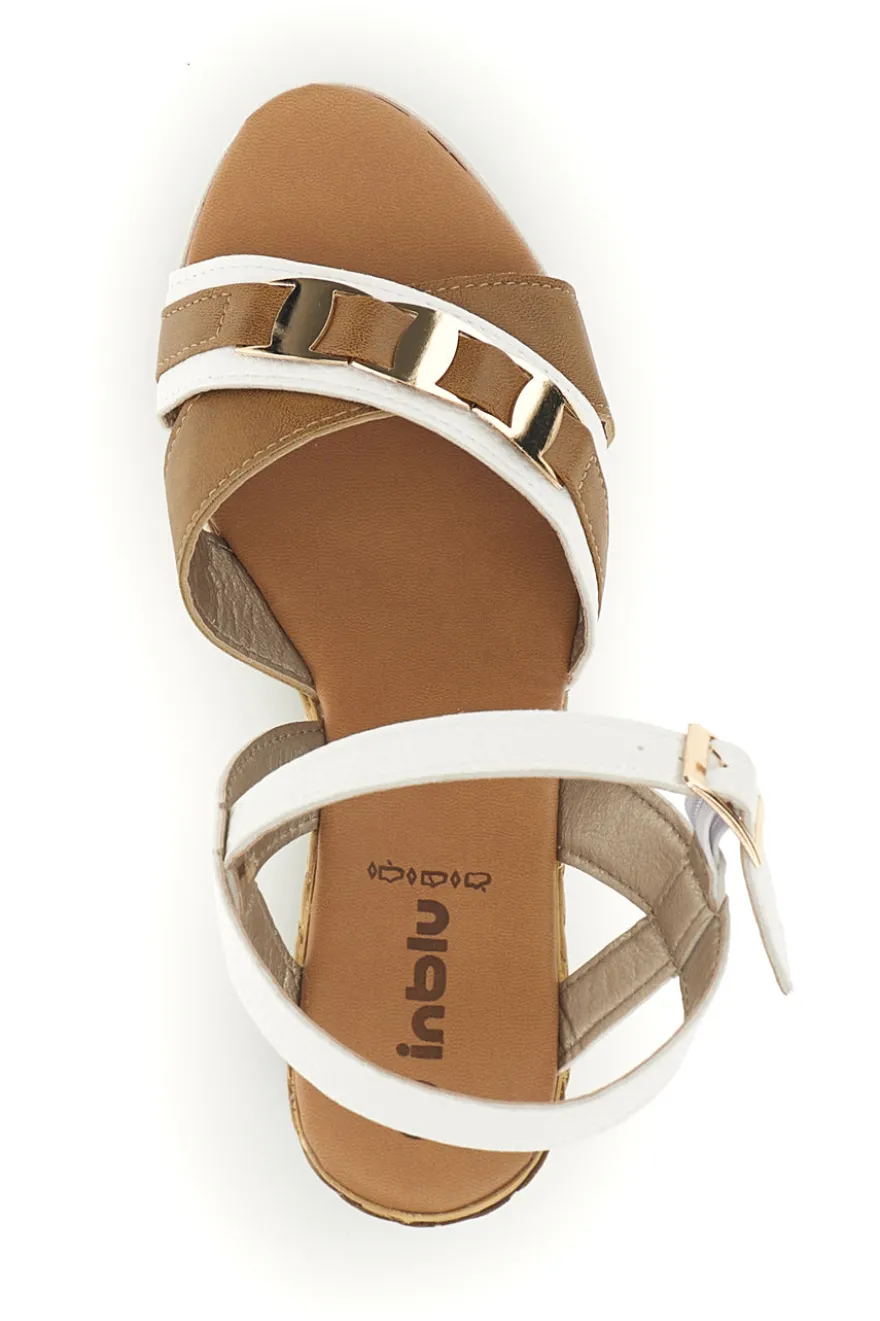 Weiße Sandalen mit gewebtem Keil und doppelter Schnalle Inblu 44 FG