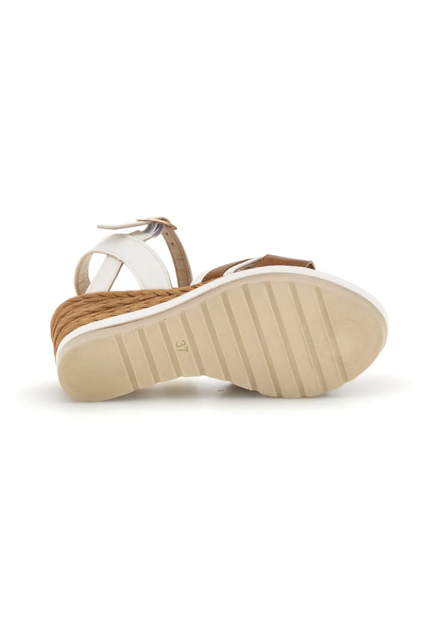 Weiße Sandalen mit gewebtem Keil und doppelter Schnalle Inblu 44 FG
