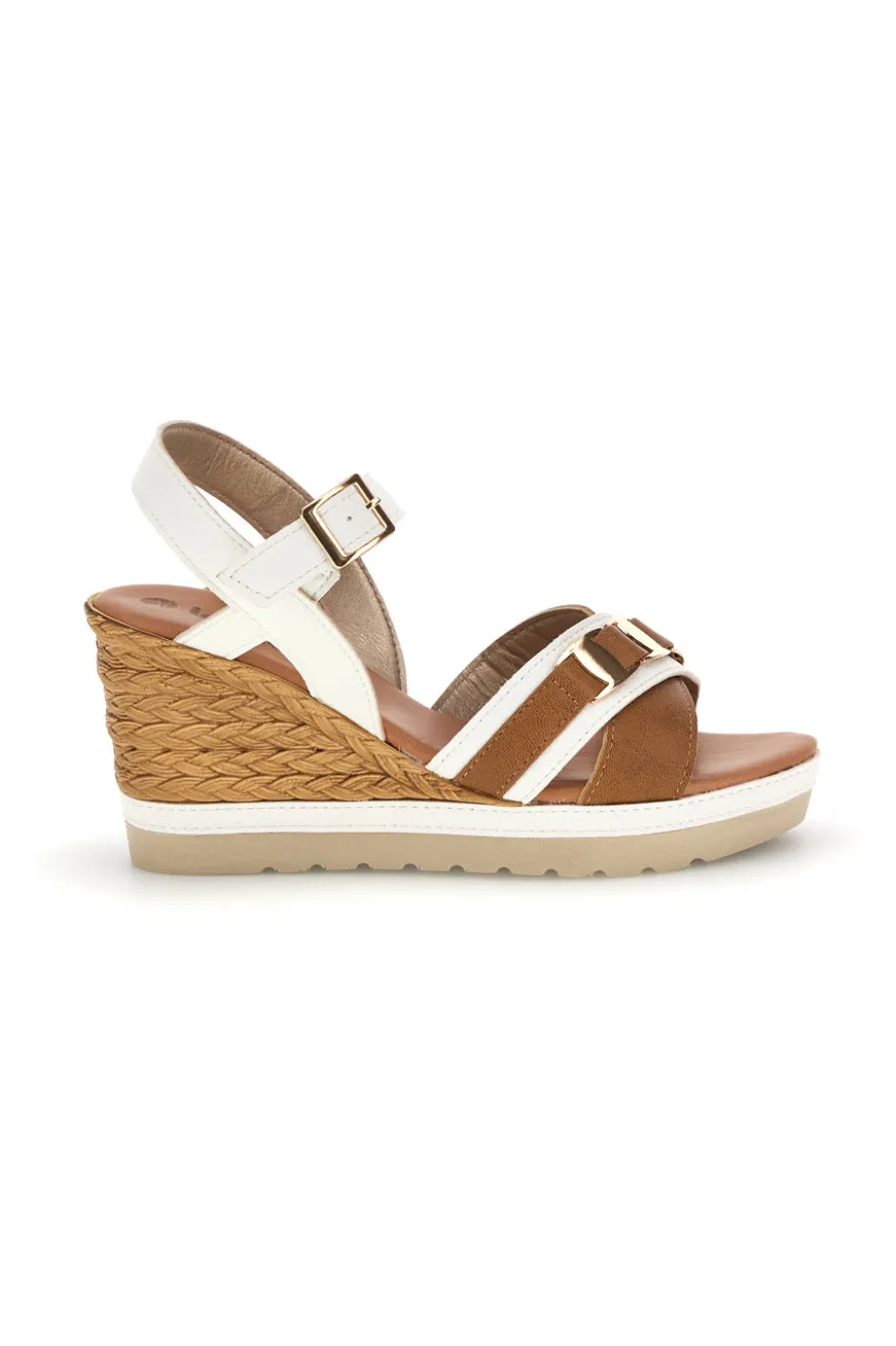 Weiße Sandalen mit gewebtem Keil und doppelter Schnalle Inblu 44 FG
