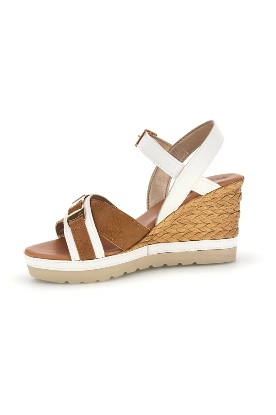 Weiße Sandalen mit gewebtem Keil und doppelter Schnalle Inblu 44 FG