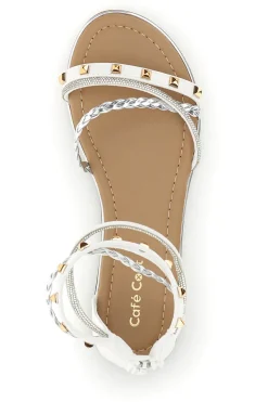Weiße Sandalen mit hohen Riemen und Nieten Café kosten RH15