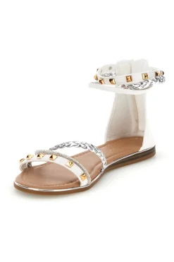 Weiße Sandalen mit hohen Riemen und Nieten Café kosten RH15