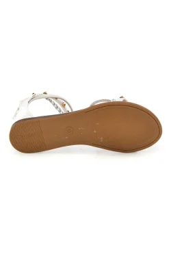 Weiße Sandalen mit hohen Riemen und Nieten Café kosten RH15