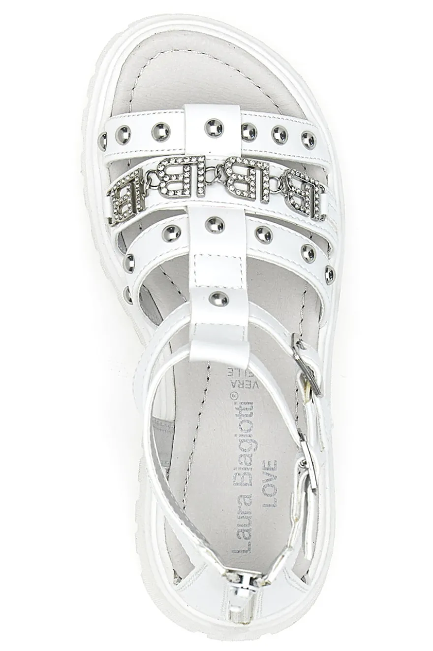 Weiße Sandalen mit Nieten und Metalllogo Laura Biagiotti 96219451
