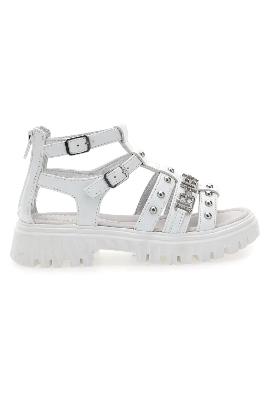 Weiße Sandalen mit Nieten und Metalllogo Laura Biagiotti 96219451