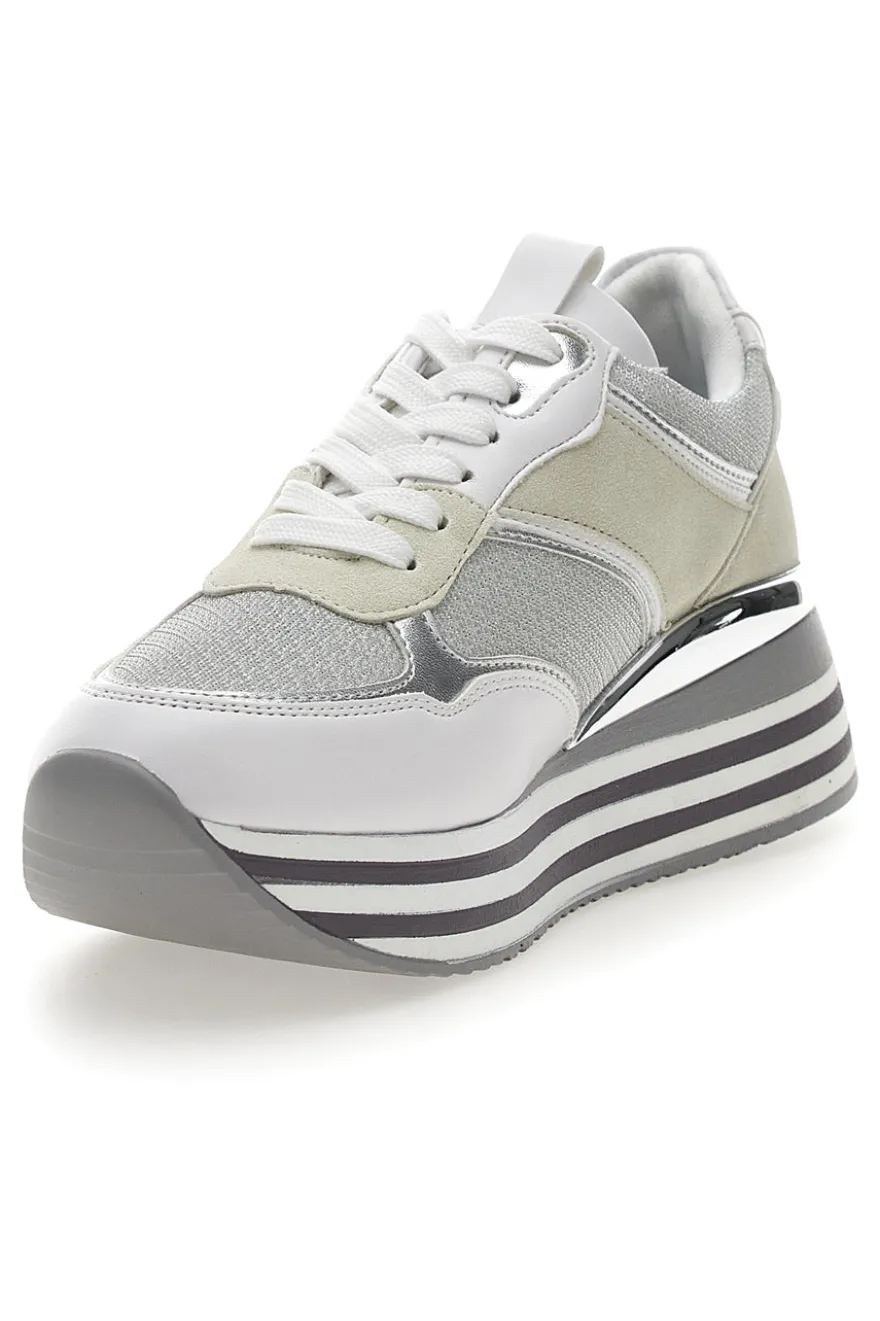 Weiße Schnürschuhe mit Plateau und Obermaterial mit Glitzer CAFE‘ COST H1506049