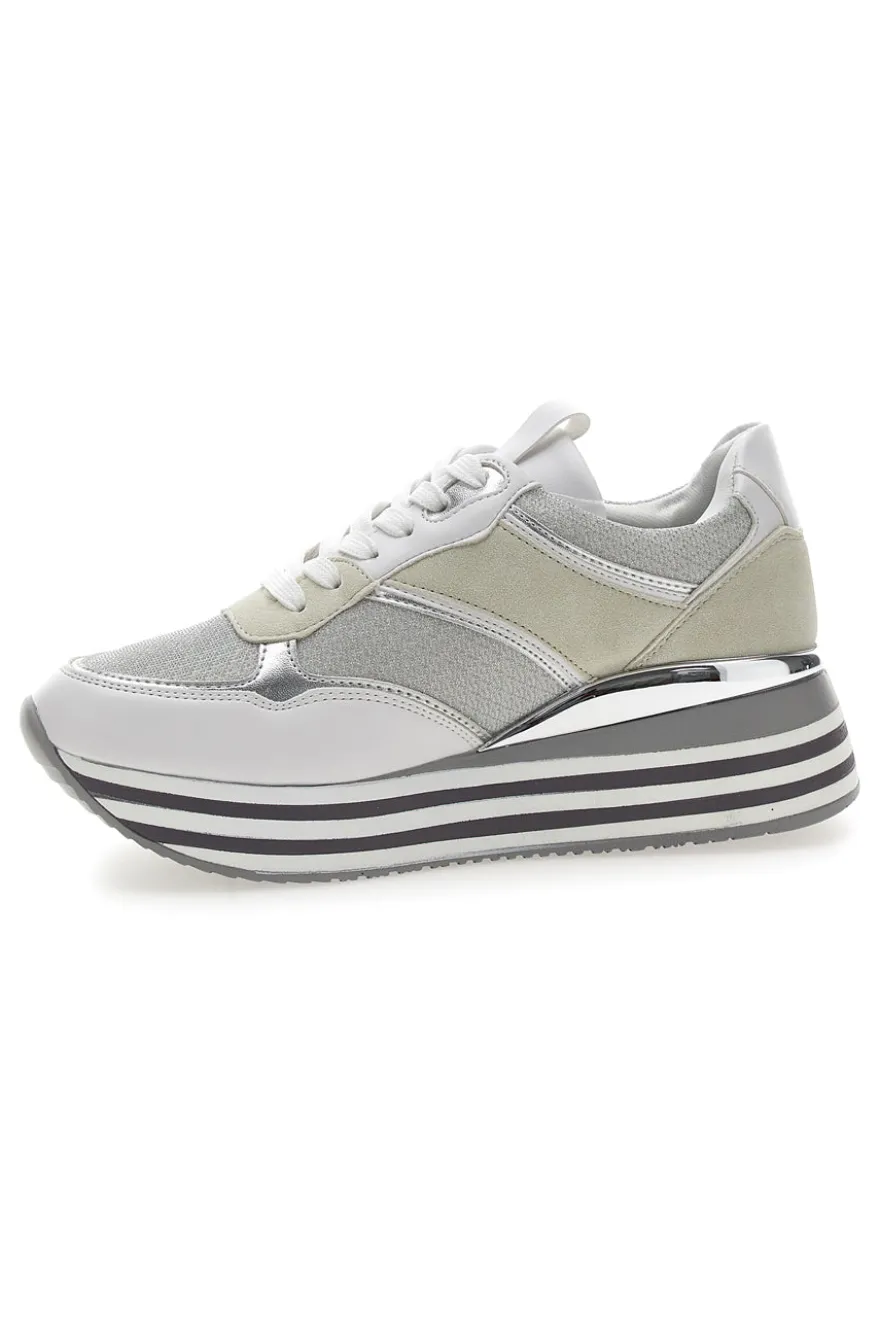 Weiße Schnürschuhe mit Plateau und Obermaterial mit Glitzer CAFE‘ COST H1506049
