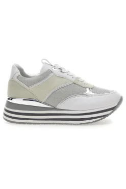 Weiße Schnürschuhe mit Plateau und Obermaterial mit Glitzer CAFE‘ COST H1506049