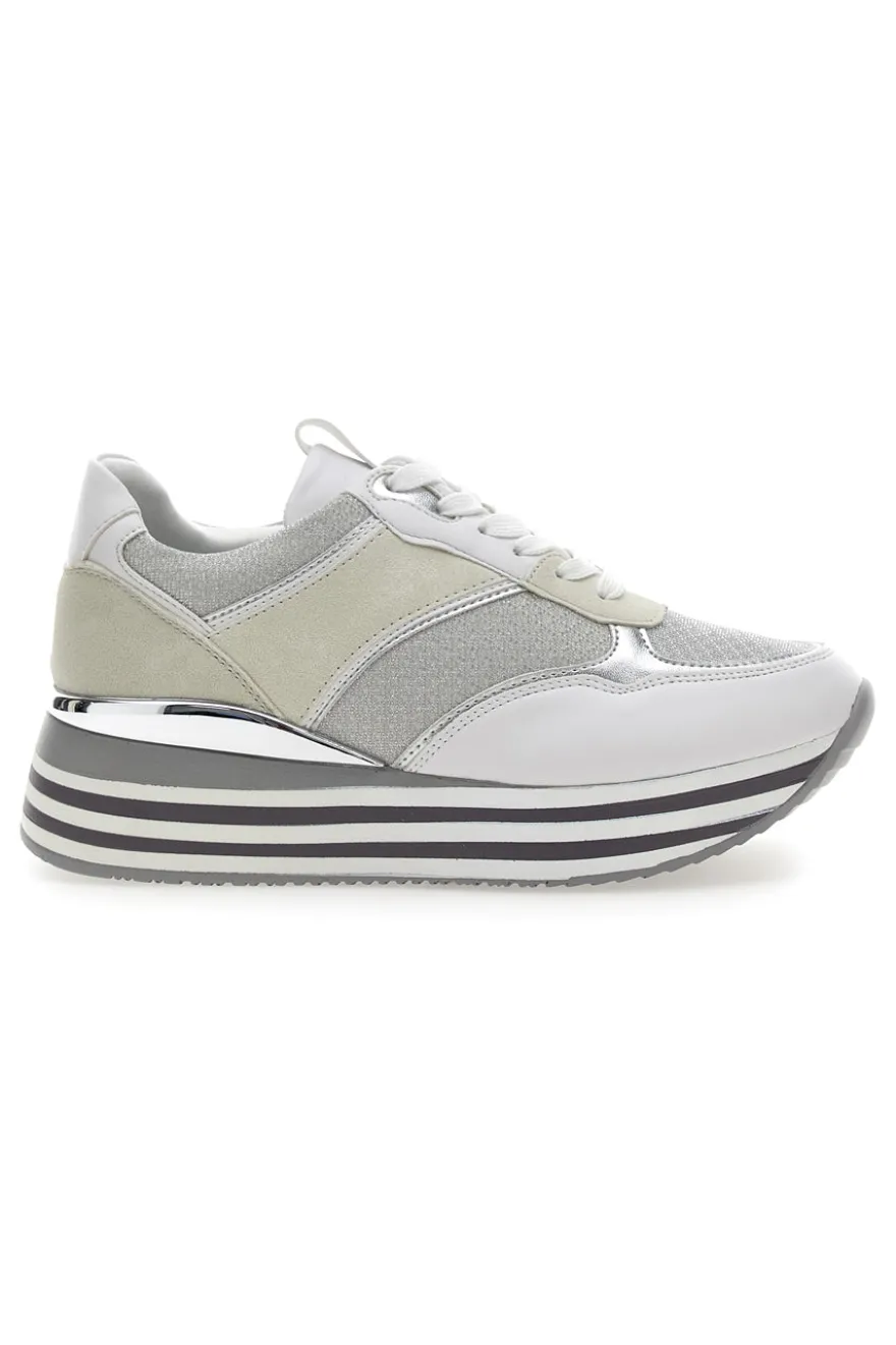 Weiße Schnürschuhe mit Plateau und Obermaterial mit Glitzer CAFE‘ COST H1506049
