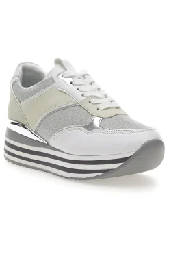 Weiße Schnürschuhe mit Plateau und Obermaterial mit Glitzer CAFE‘ COST H1506049