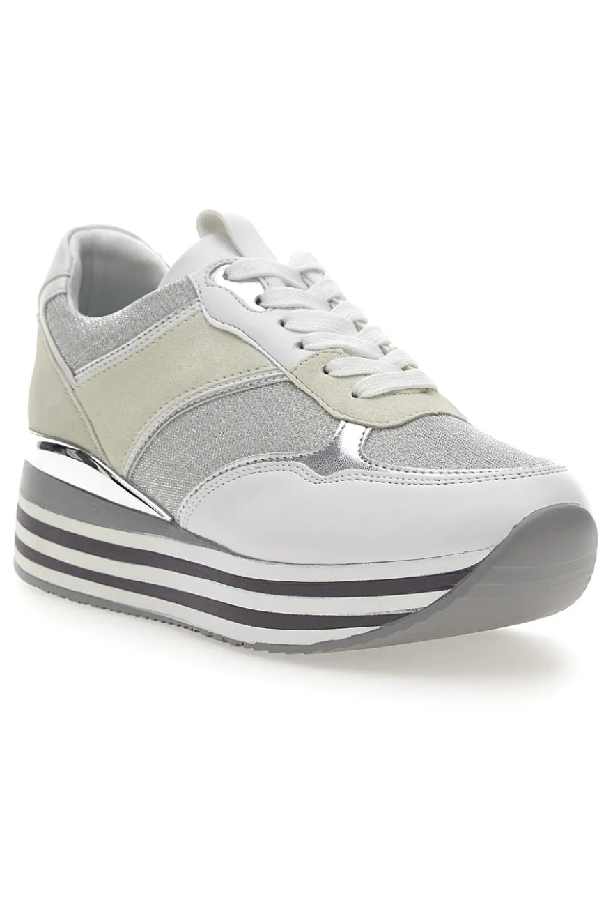 Weiße Schnürschuhe mit Plateau und Obermaterial mit Glitzer CAFE‘ COST H1506049
