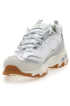 Weiße Schuhe mit schillernden Einsätzen und Memory Foam Skechers D'Lites Dazzling Shine