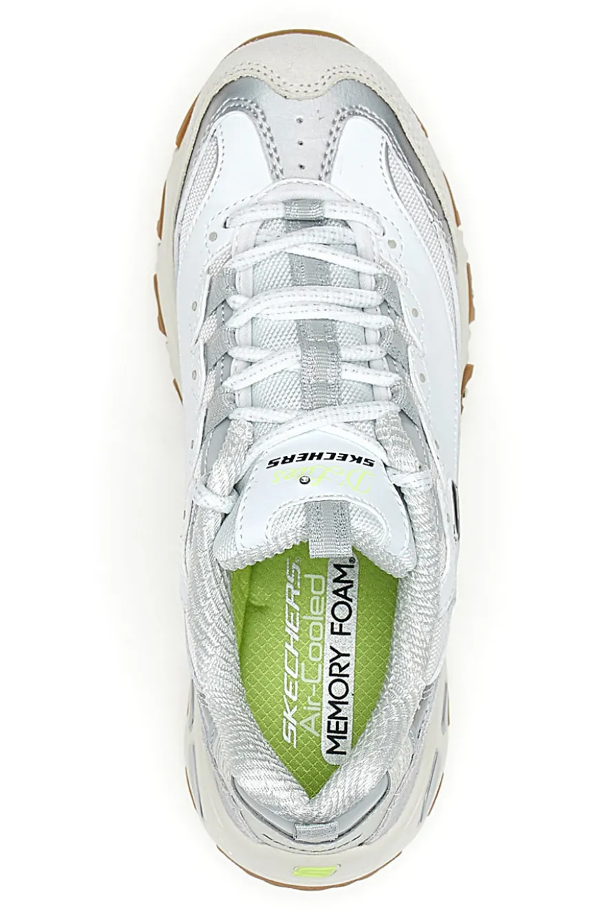 Weiße Schuhe mit schillernden Einsätzen und Memory Foam Skechers D'Lites Dazzling Shine