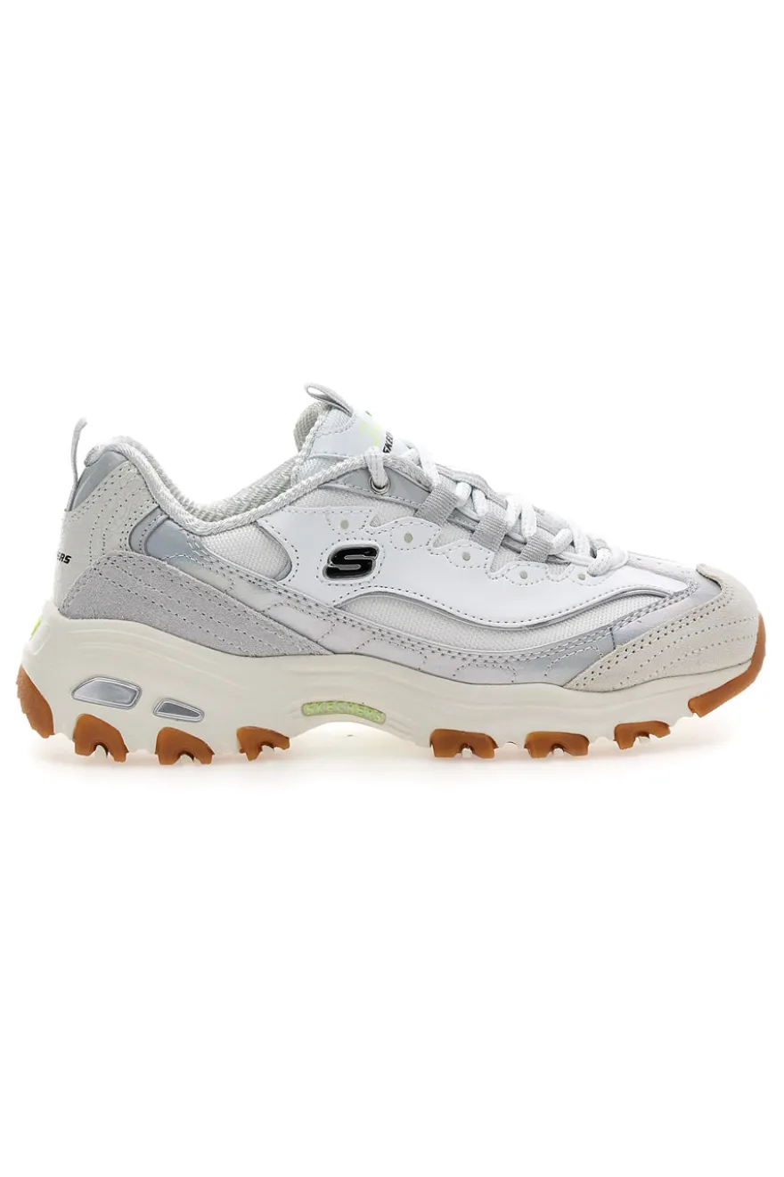 Weiße Schuhe mit schillernden Einsätzen und Memory Foam Skechers D'Lites Dazzling Shine