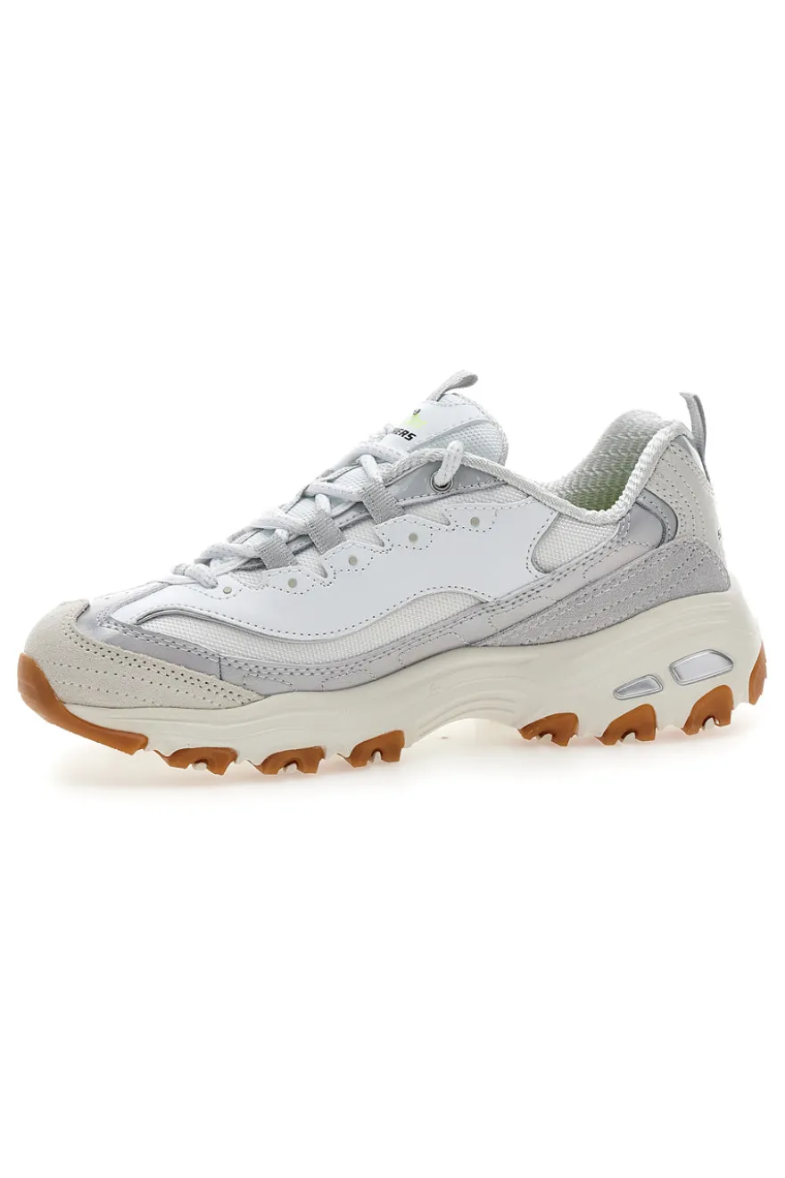 Weiße Schuhe mit schillernden Einsätzen und Memory Foam Skechers D'Lites Dazzling Shine