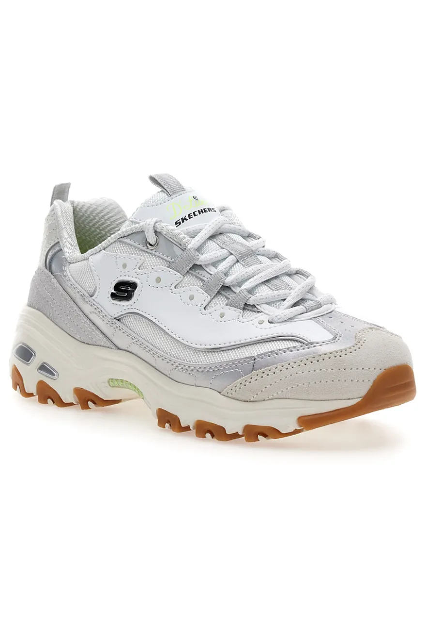Weiße Schuhe mit schillernden Einsätzen und Memory Foam Skechers D'Lites Dazzling Shine