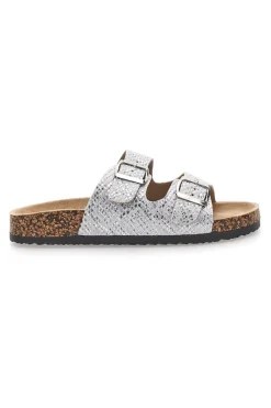 Weiße Slipper mit gemustertem Obermaterial und Doppelschnalle PRIMA RIGA 1043108