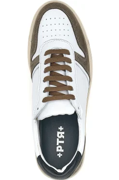 Weiße Sneakers aus echtem Leder mit braunen Details PTR 3002