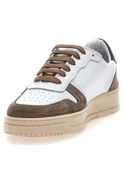 Weiße Sneakers aus echtem Leder mit braunen Details PTR 3002