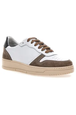 Weiße Sneakers aus echtem Leder mit braunen Details PTR 3002