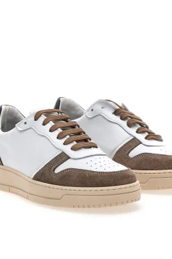 Weiße Sneakers aus echtem Leder mit braunen Details PTR 3002