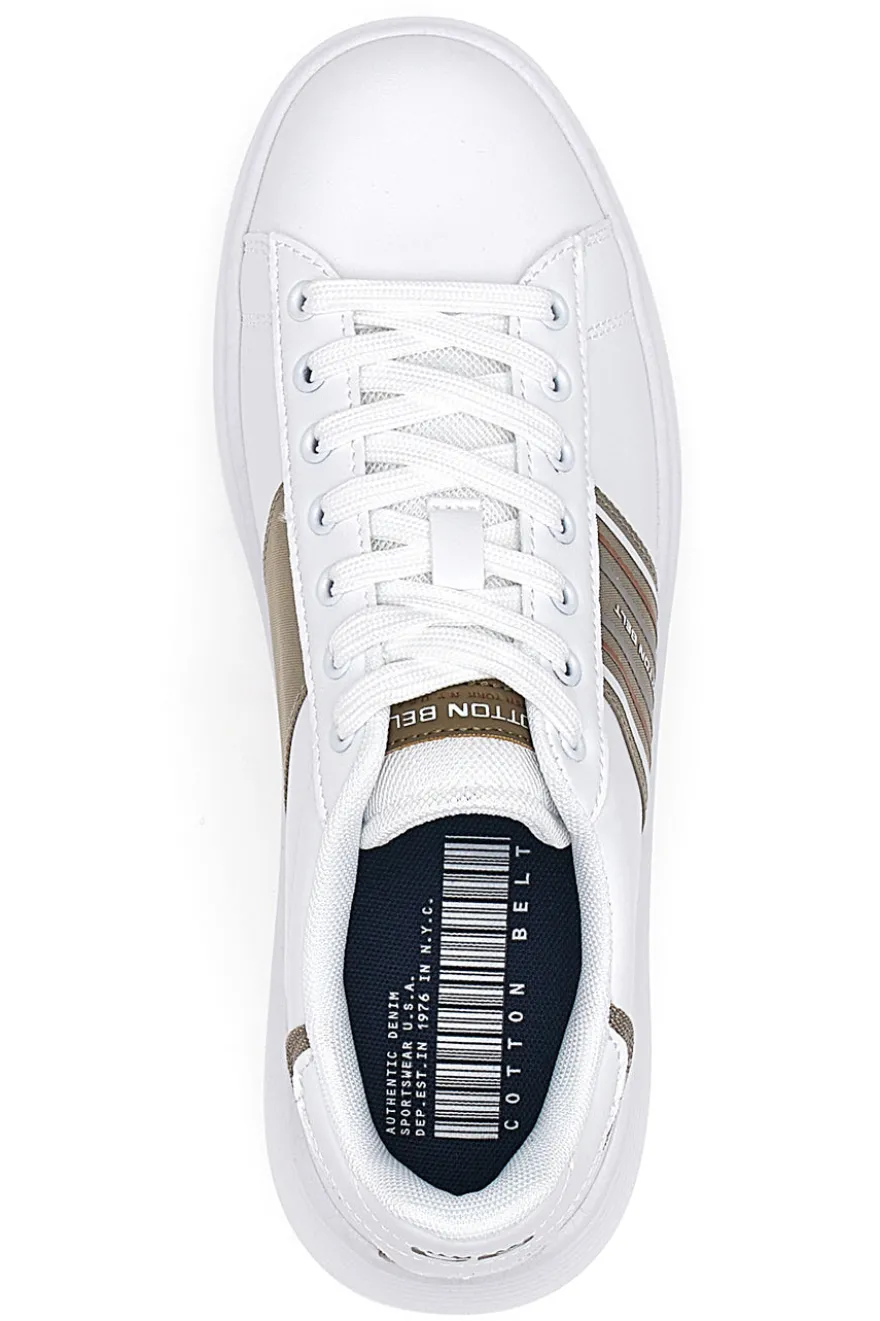 Weiße Sneakers mit goldenen Seitenstreifen Baumwollgürtel BRIGHTON 2.0 LTH