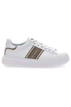 Weiße Sneakers mit goldenen Seitenstreifen Baumwollgürtel BRIGHTON 2.0 LTH