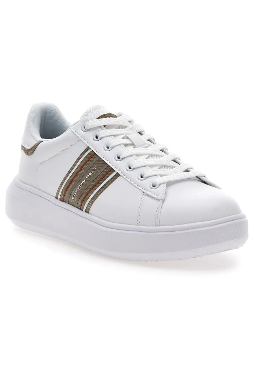 Weiße Sneakers mit goldenen Seitenstreifen Baumwollgürtel BRIGHTON 2.0 LTH
